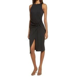 Chelsea28 Elegant Black Sleeveless Dress Side Knot Midi Size Small NWT‎